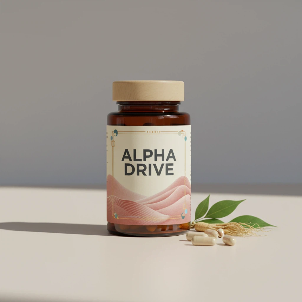 Alpha Drive supplement pot - donkerblauwe pot met zilveren deksel en witte etikette